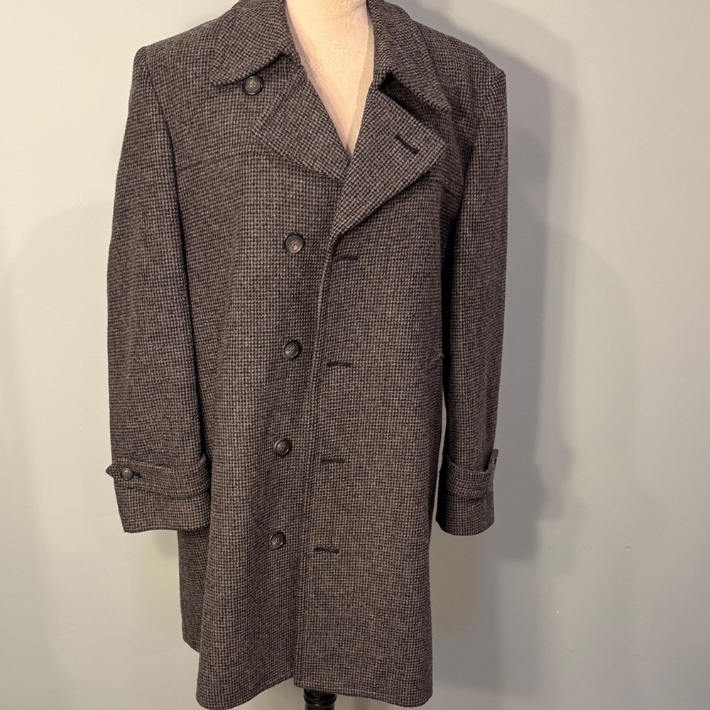 London Fog Men's Classic Gray houndstooth wool blend tweed Coat Size 38R